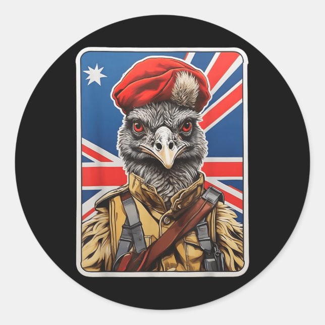 Emu War Hero Design - Emu In Military Uniform  Classic Round Sticker (Front)