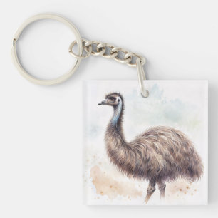 Emu Watercolor Art Key Ring
