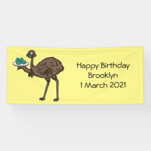 Emu with eggs cartoon illustration banner
