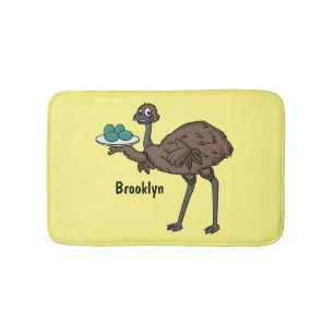 Emu with eggs cartoon illustration bath mat