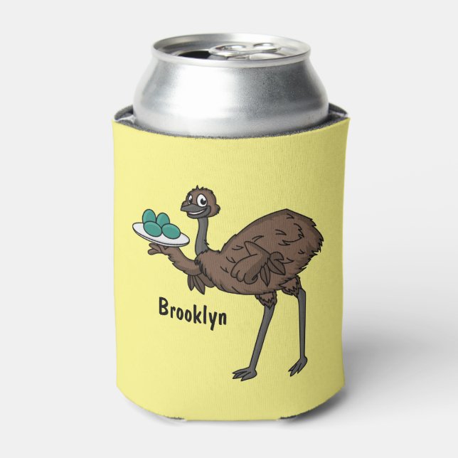 Emu with eggs cartoon illustration can cooler (Can Front)