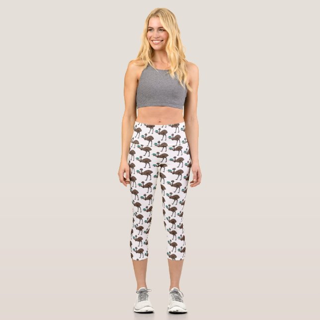 Emu with eggs cartoon illustration capri leggings (Front)