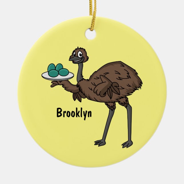 Emu with eggs cartoon illustration ceramic tree decoration (Front)