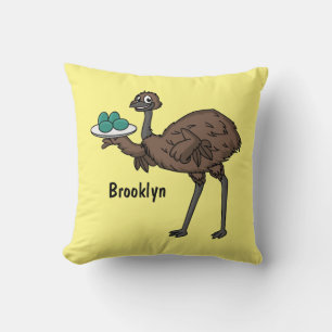Emu with eggs cartoon illustration cushion