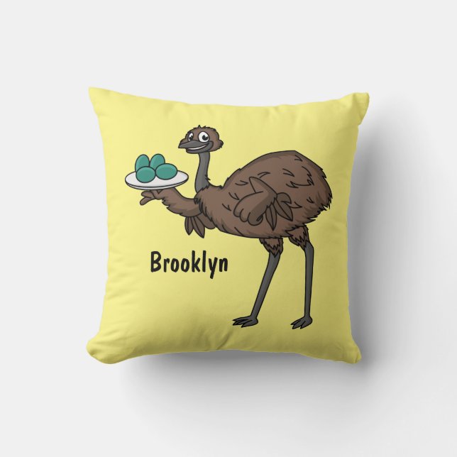 Emu with eggs cartoon illustration cushion (Front)