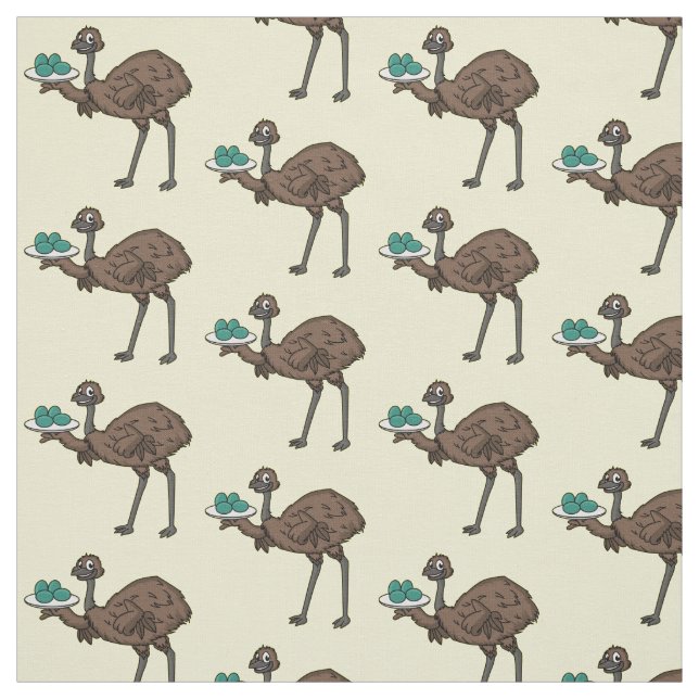 Emu with eggs cartoon illustration fabric (Swatch)