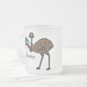 Emu with eggs cartoon illustration frosted glass coffee mug