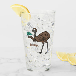Emu with eggs cartoon illustration glass