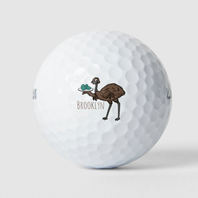 Emu with eggs cartoon illustration golf balls (Front)