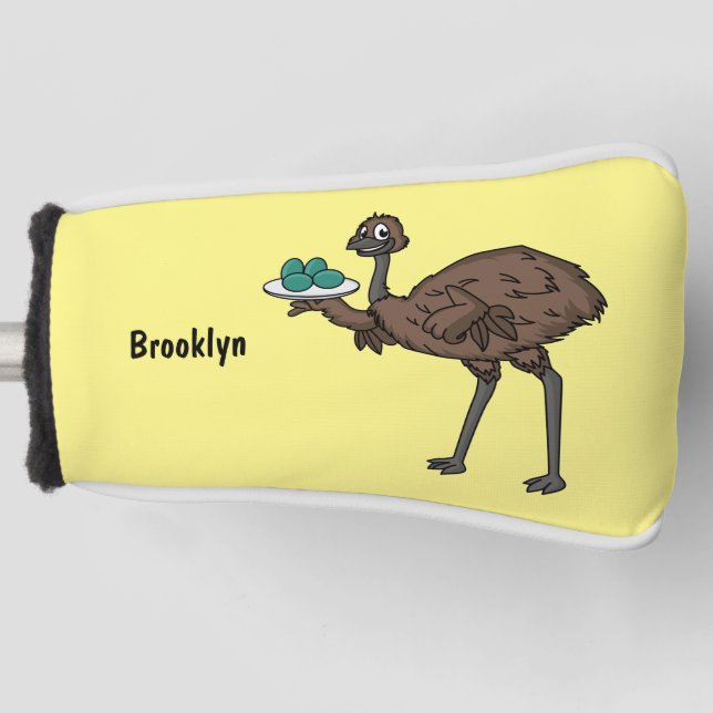Emu with eggs cartoon illustration golf head cover (Front)