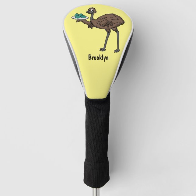 Emu with eggs cartoon illustration golf head cover (Front)