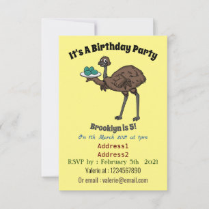 Emu with eggs cartoon illustration invitation
