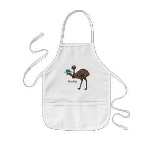 Emu with eggs cartoon illustration kids apron