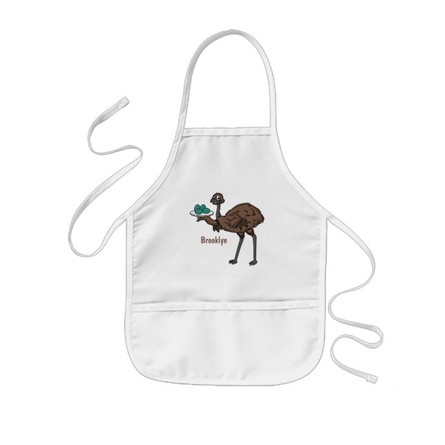 Emu with eggs cartoon illustration  kids apron (Front)
