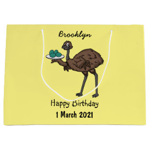 Emu with eggs cartoon illustration large gift bag