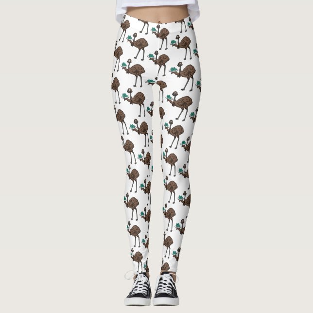 Emu with eggs cartoon illustration  leggings (Front)