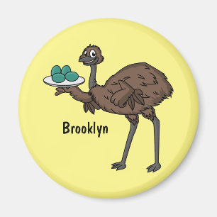 Emu with eggs cartoon illustration  magnet