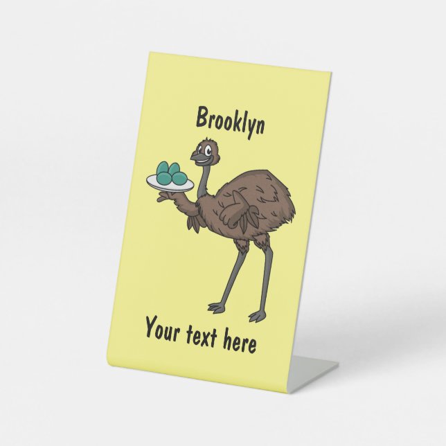 Emu with eggs cartoon illustration  pedestal sign (Front)