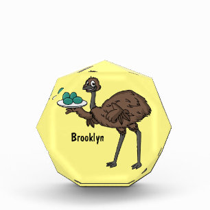 Emu with eggs cartoon illustration photo block
