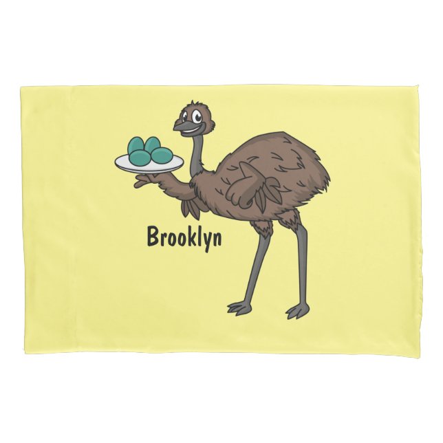 Emu with eggs cartoon illustration pillowcase (Front)