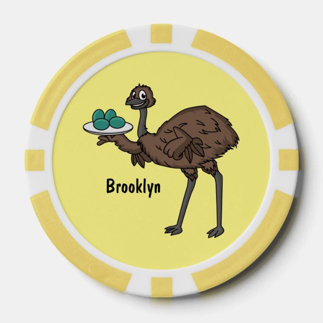 Emu with eggs cartoon illustration poker chips (Front)