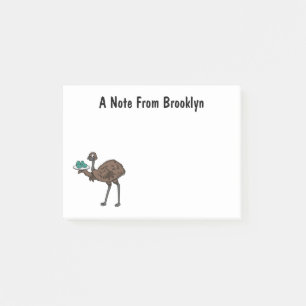 Emu with eggs cartoon illustration post-it notes