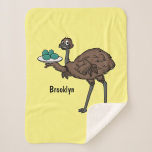Emu with eggs cartoon illustration   sherpa blanket