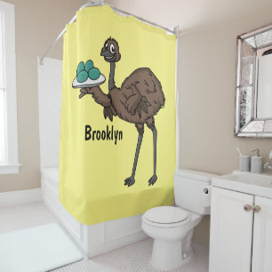 Emu with eggs cartoon illustration shower curtain
