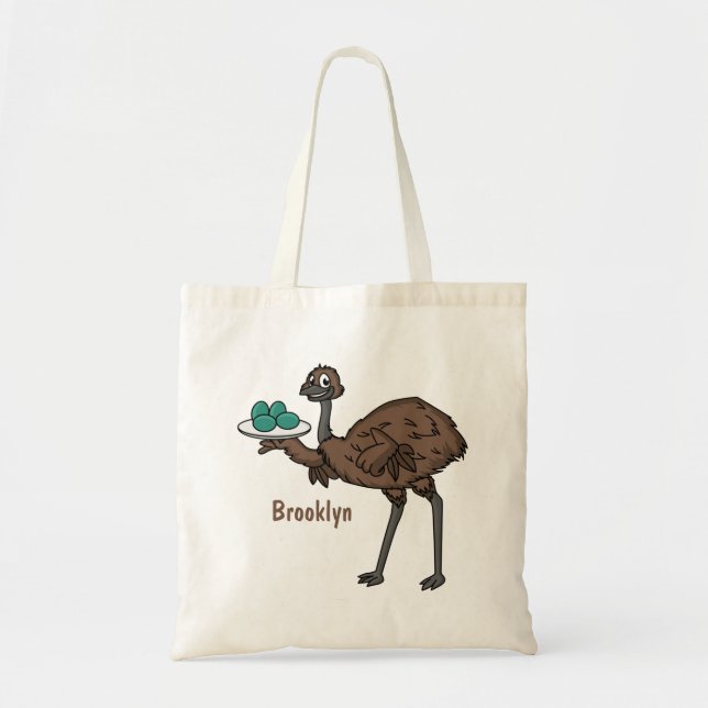 Emu with eggs cartoon illustration tote bag (Front)