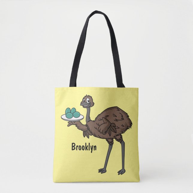 Emu with eggs cartoon illustration tote bag (Front)