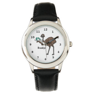 Emu with eggs cartoon illustration watch
