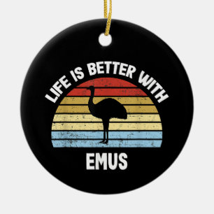 Emu with German Text Das Leben ist besser Ceramic Tree Decoration