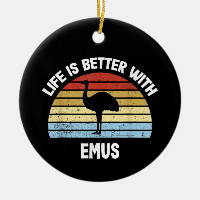 Emu with German Text Das Leben ist besser  Ceramic Tree Decoration (Front)