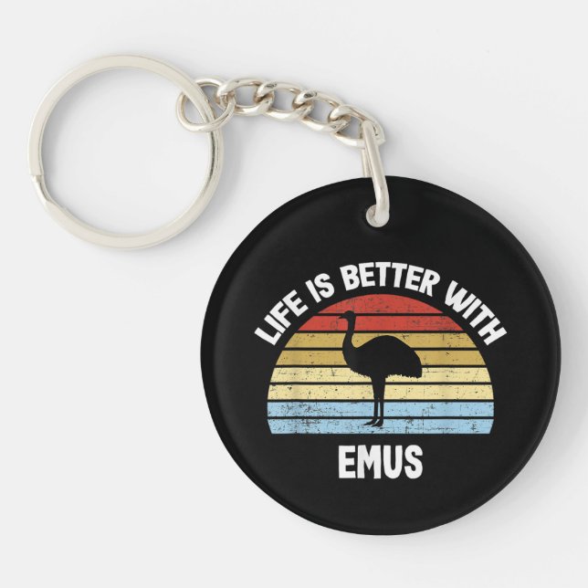 Emu with German Text Das Leben ist besser  Key Ring (Front)