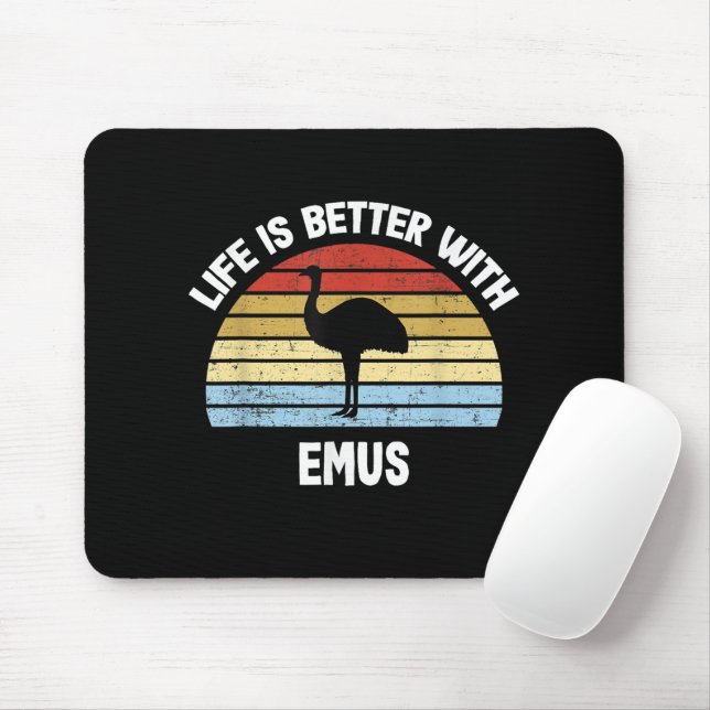 Emu with German Text Das Leben ist besser  Mouse Mat (With Mouse)