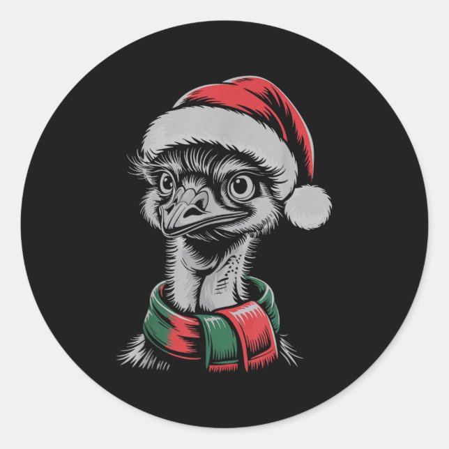 Emu Xmas Santa Hat F Christmas Costume  Classic Round Sticker (Front)
