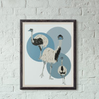 Emus and Blue Circles Modern Style