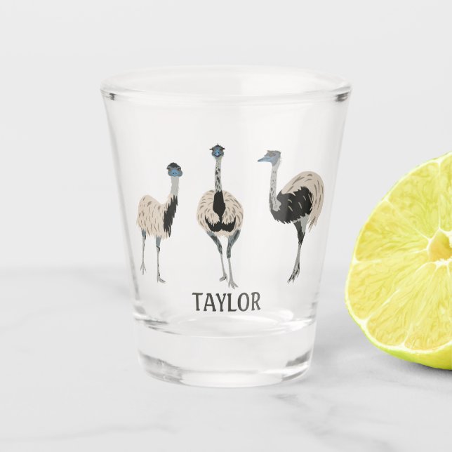 Emus Bird Lovers Personalised Shot Glass (Front)