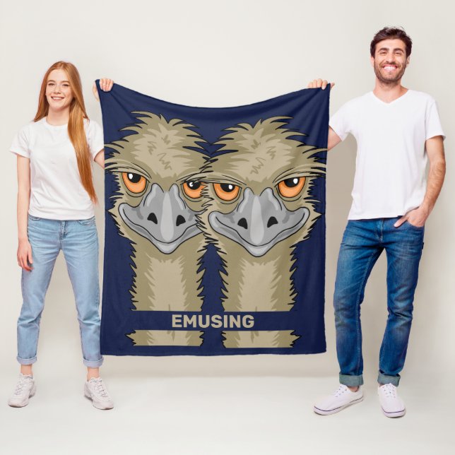 Emusing Funny Emu Pun Medium Blue Fleece Blanket (In Situ)