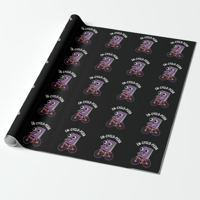En-cyclo-Pedia Funny Encyclopaedia Pun Dark BG Wrapping Paper (Unrolled)
