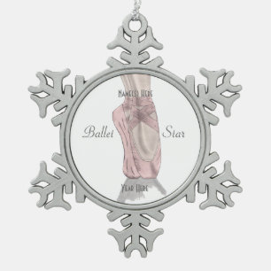 En pointe snowflake pewter christmas ornament