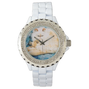 Enamel and Rhinestone Watch with Persian Cat