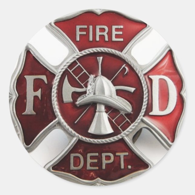 'enamel' fire dept insignia classic round sticker (Front)