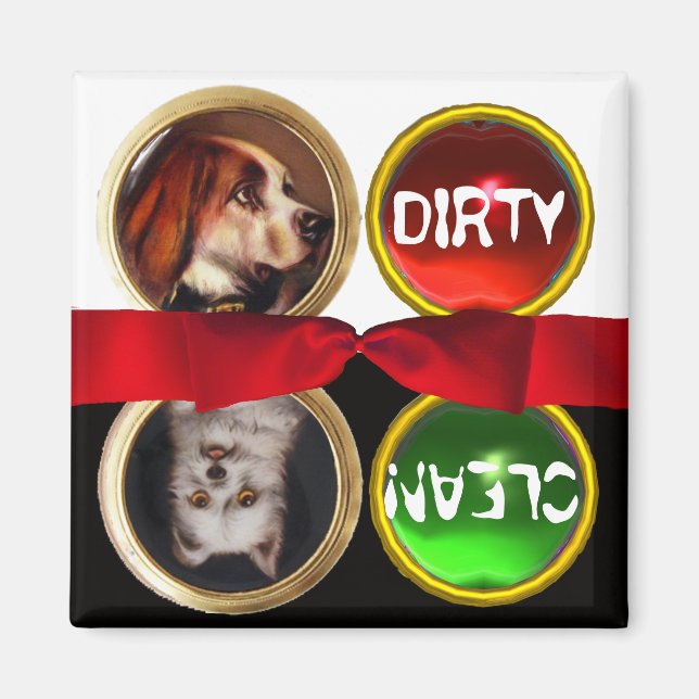 ENAMEL MINIATURE DOG PORTRAITS DIRTY CLEAN MAGNET (Front)