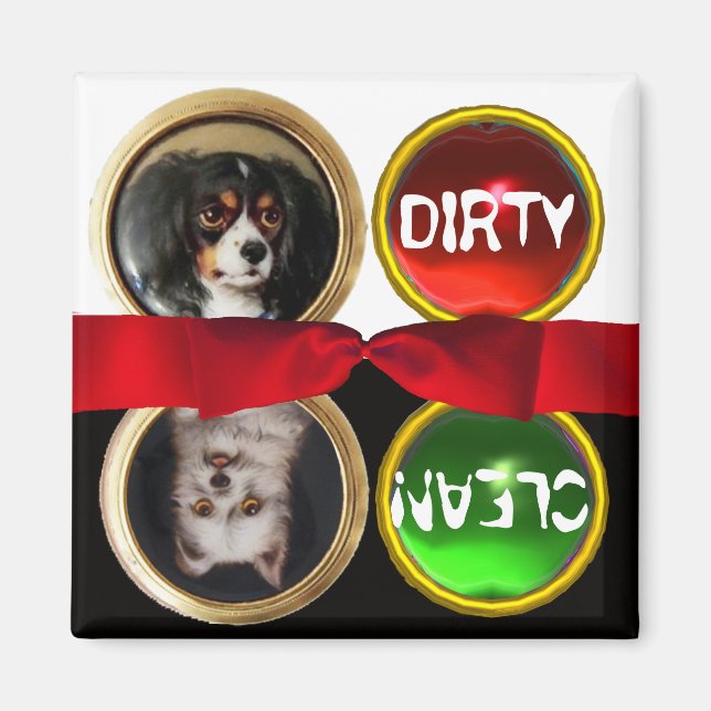 ENAMEL MINIATURE DOG PORTRAITS DIRTY CLEAN MAGNET (Front)