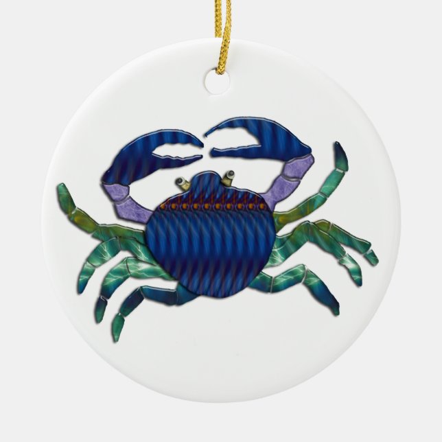 Enameled Blue Crab Ceramic Tree Decoration (Front)