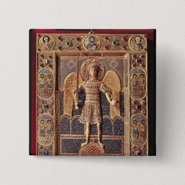Enamelled plaque depicting the Archangel Michael 15 Cm Square Badge (Front)