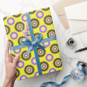 Enby pride colors / yellow flower pattern wrapping wrapping paper