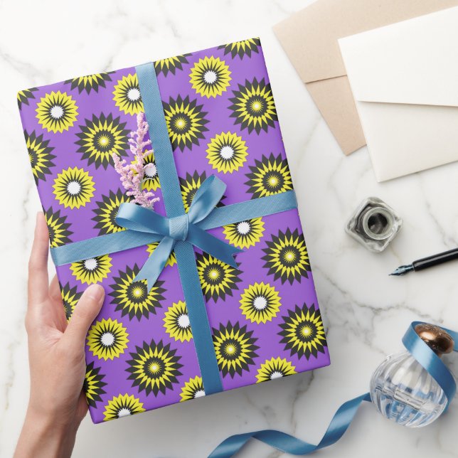 Enby pride colours / purple flower pattern wrapping paper (Gifting)