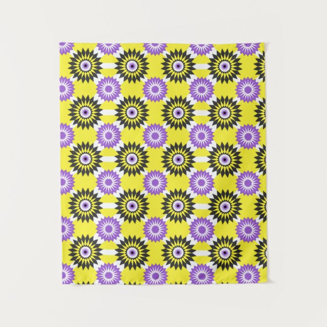 Enby pride colours / yellow mirror flower pattern tapestry (Front)